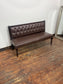 Brown Leather Effect Button Back Bench Sofa Settee Dark Wood Frame Upholstered
