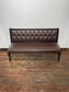 Brown Leather Effect Button Back Bench Sofa Settee Dark Wood Frame Upholstered