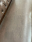 Brown Leather Effect Button Back Bench Sofa Settee Dark Wood Frame Upholstered