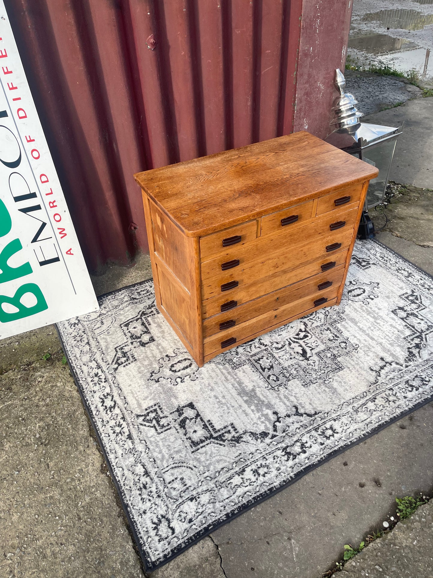 Antique Oak 9-Drawer Collectors Cabinet c.1880–1910 Small Storage Unit