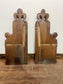 Pair Antique Church Pew Ends Oak Carved Fleur de Lis Ecclesiastical Salvage