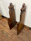 Pair Antique Church Pew Ends Oak Carved Fleur de Lis Ecclesiastical Salvage