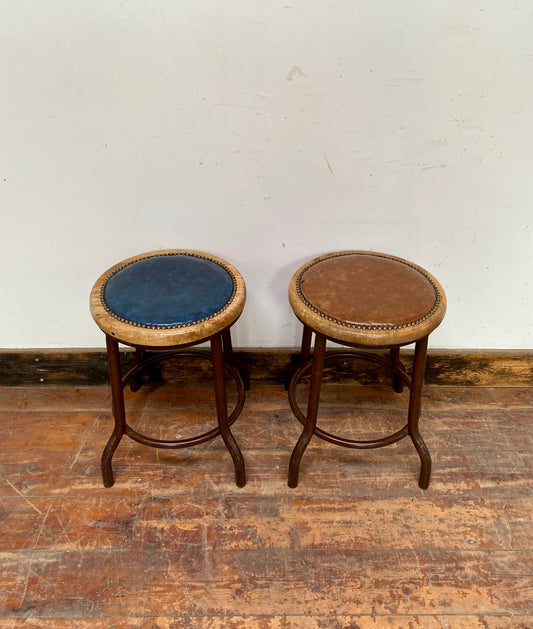 Pair of low / short bar stools with metal frames