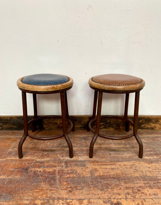 Pair of low / short bar stools with metal frames