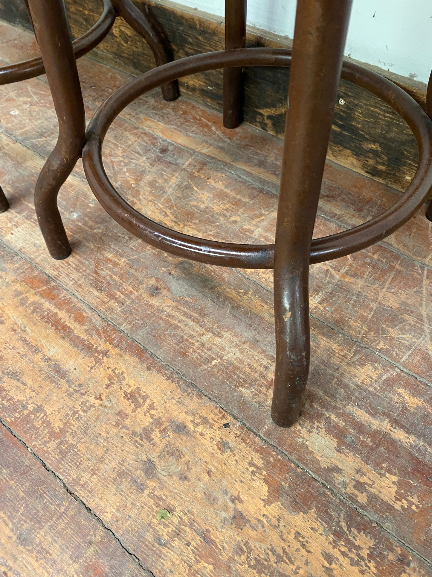 Pair of low / short bar stools with metal frames