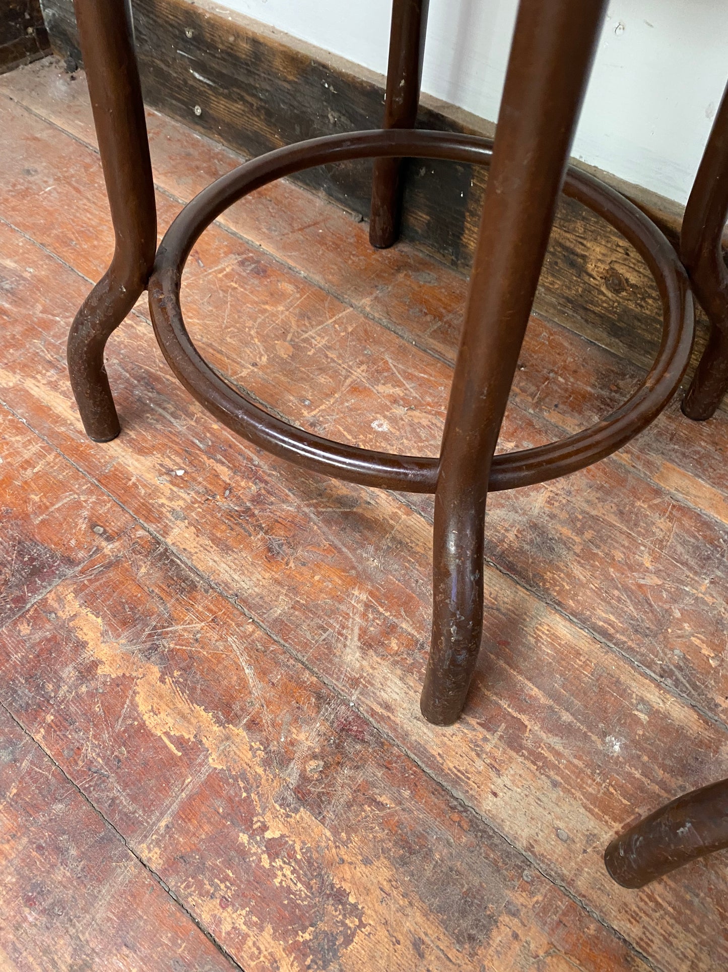 Pair of low / short bar stools with metal frames