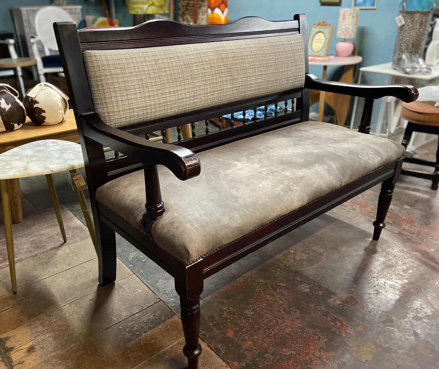 Free standing fabric pub bench seat with wood frame