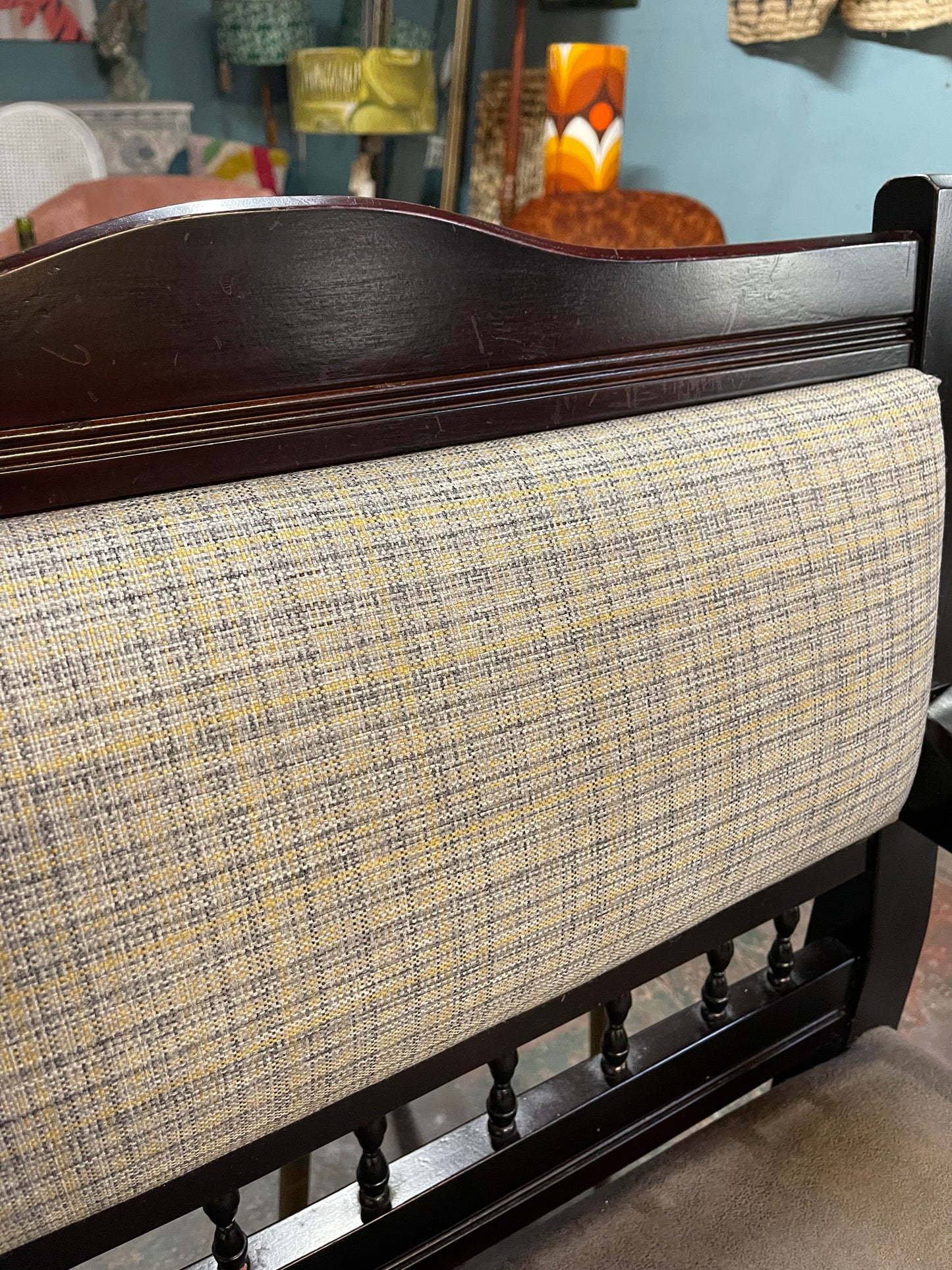 Free standing fabric pub bench seat with wood frame