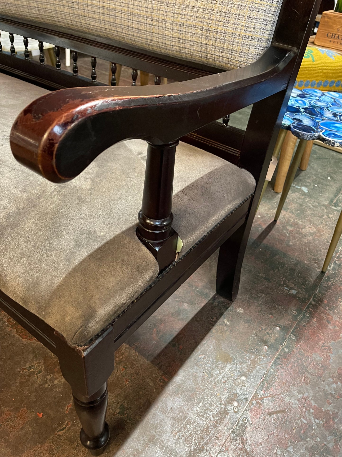Free standing fabric pub bench seat with wood frame