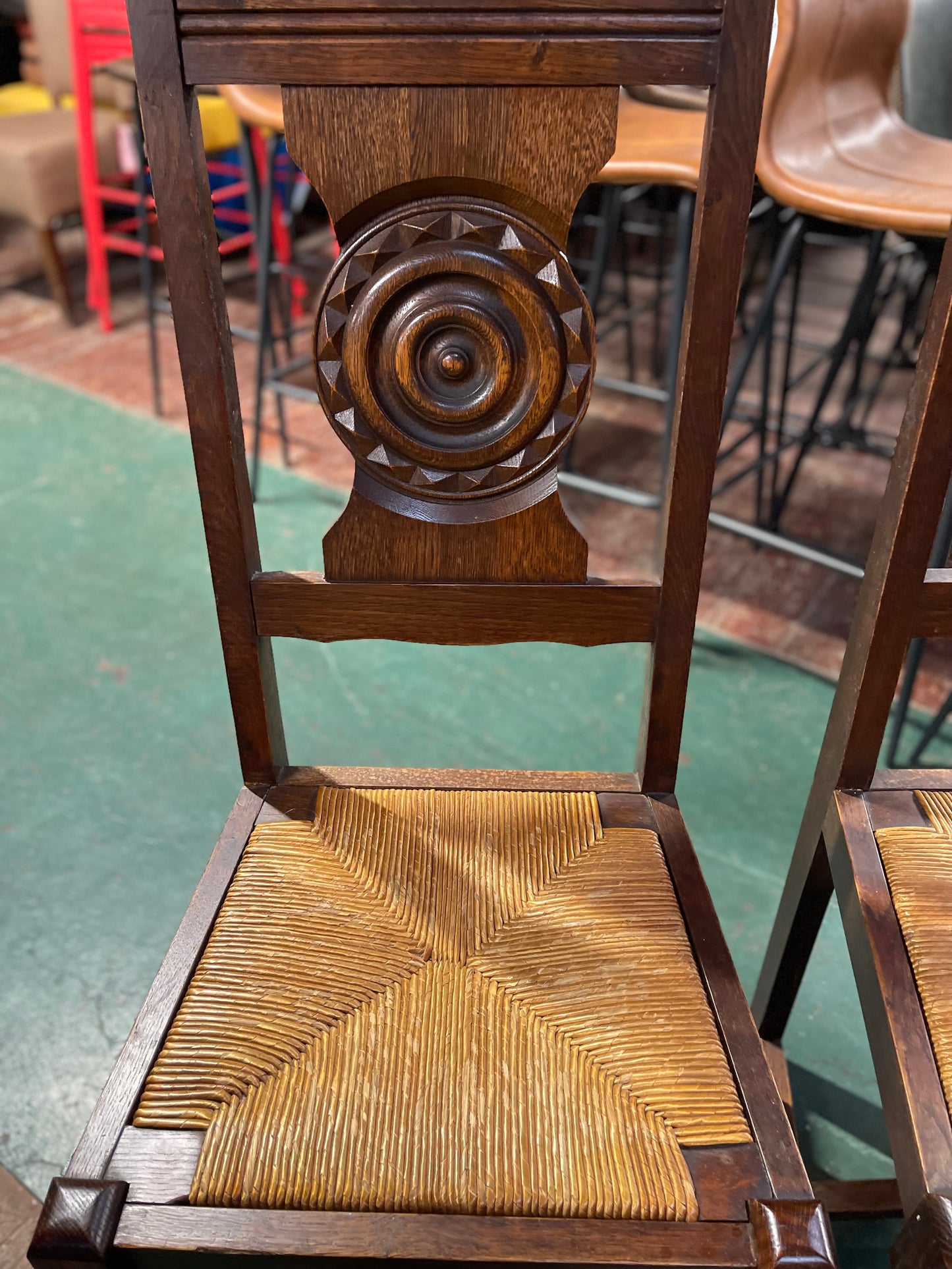 French antique solid wood extending dining table and 6 chairs