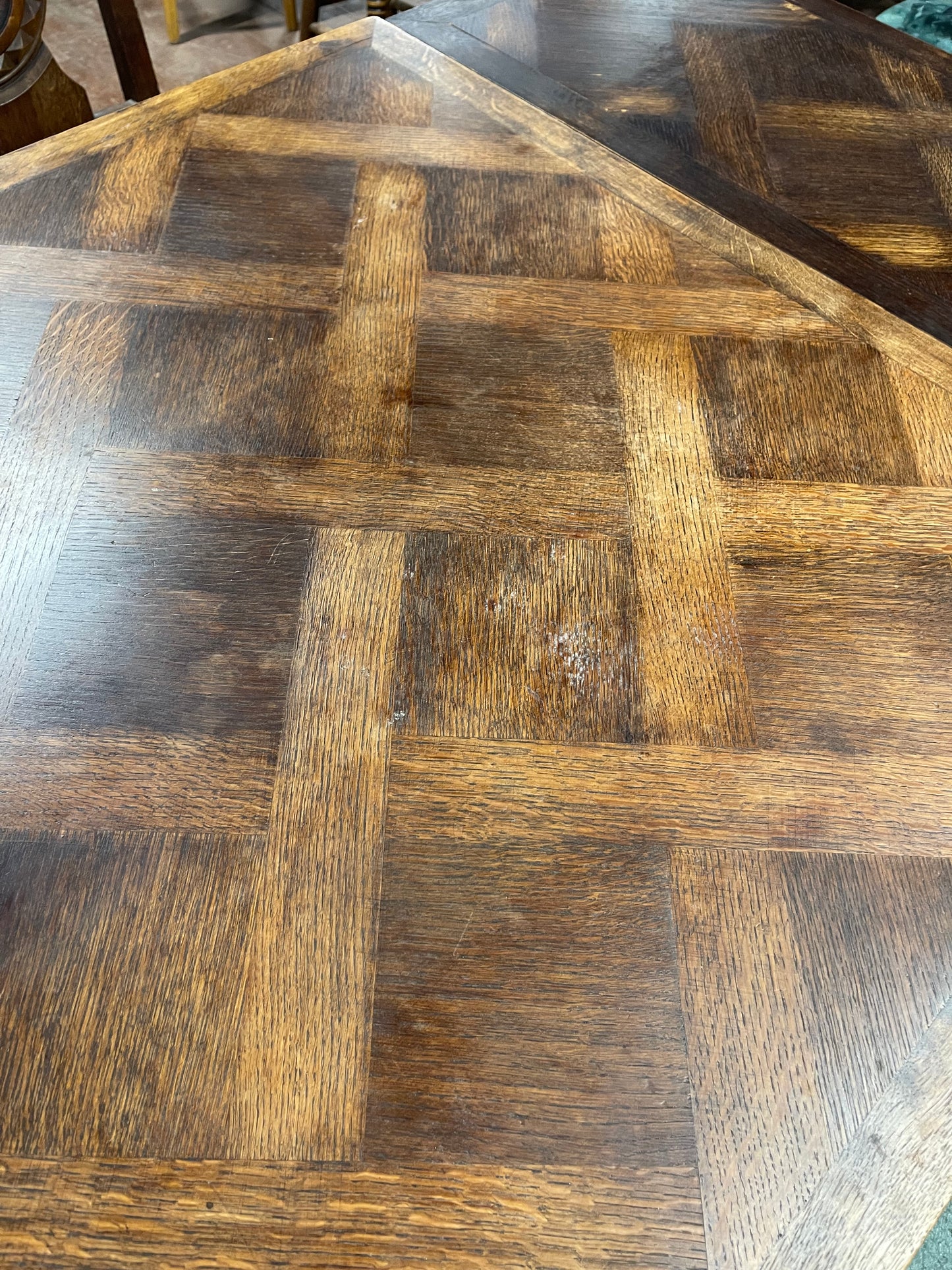 French antique solid wood extending dining table and 6 chairs