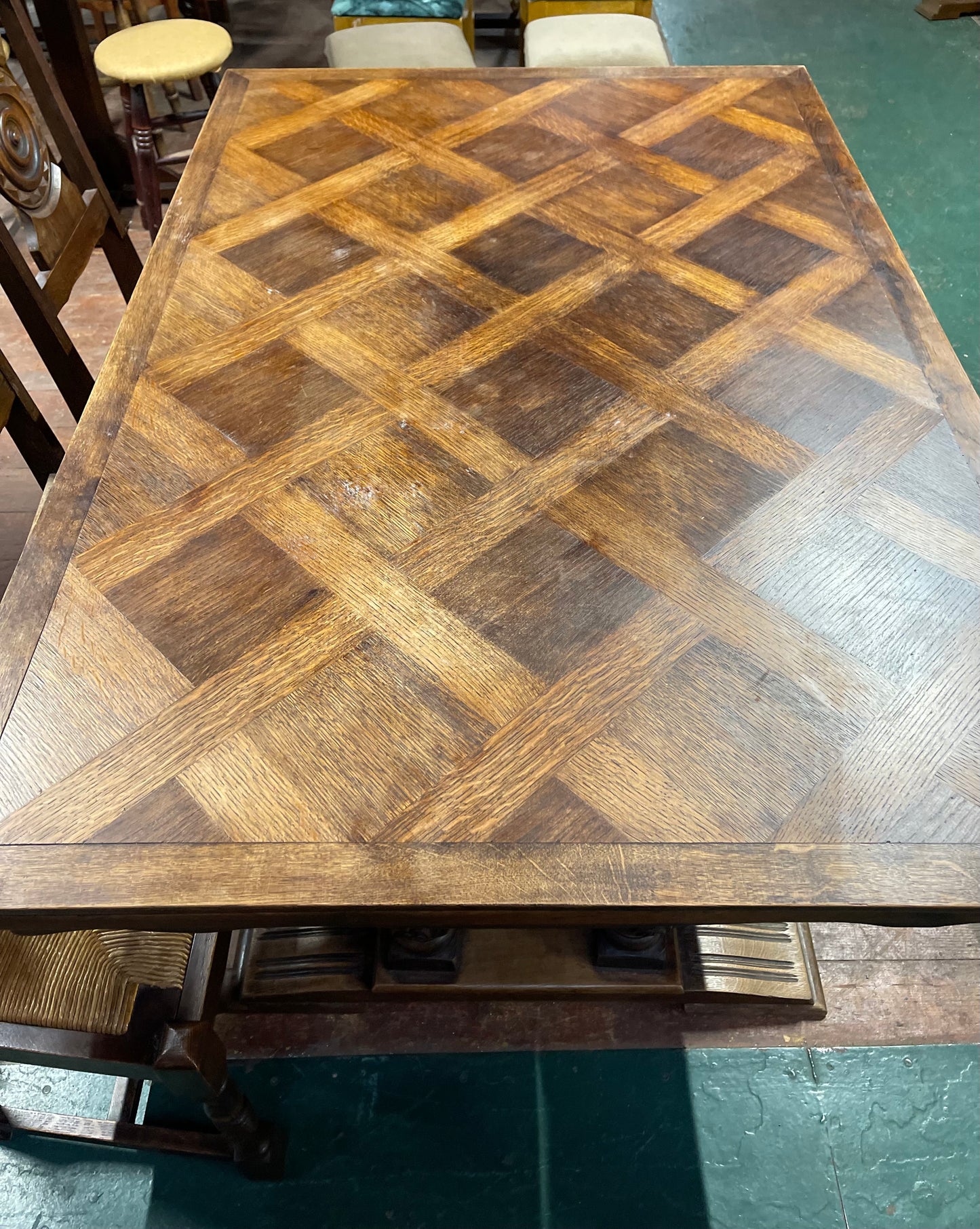 French antique solid wood extending dining table and 6 chairs