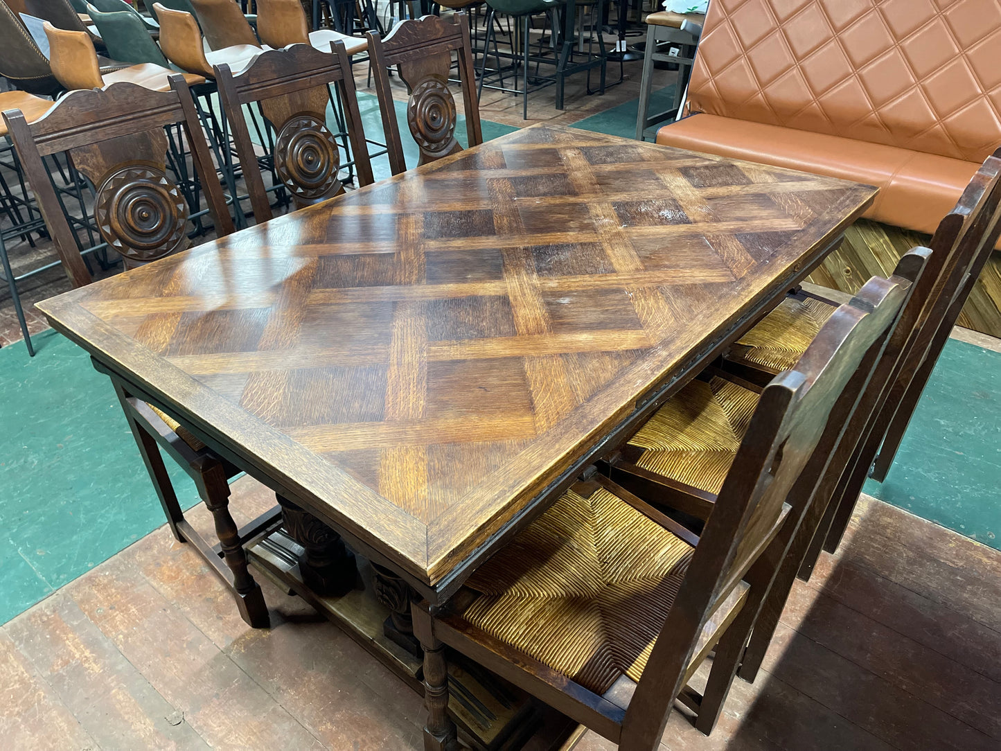 French antique solid wood extending dining table and 6 chairs