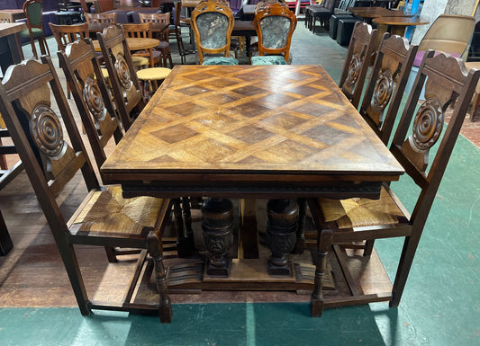 French antique solid wood extending dining table and 6 chairs