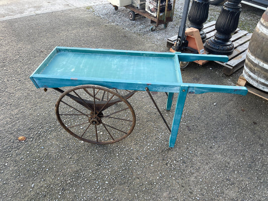 Vintage style display handcart with metal wheels