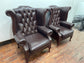 Stunning matching pair of brown leather wingback armchairs