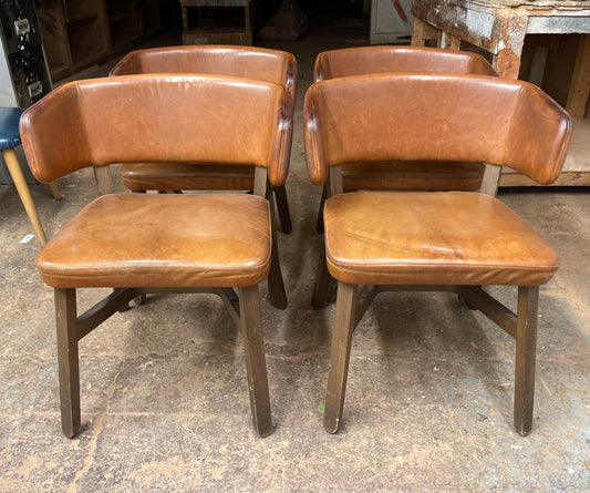 Set of 4 matching tan leather pub chairs
