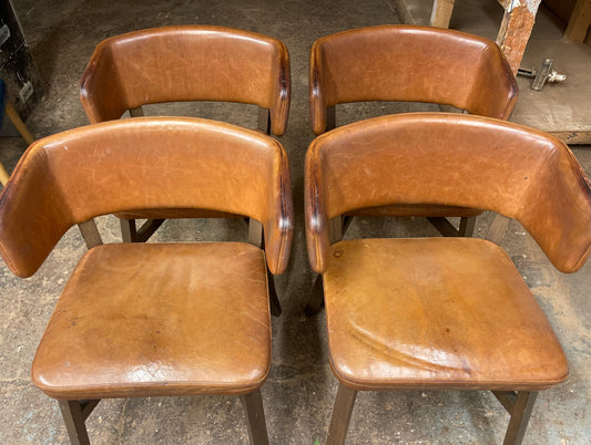 Set of 4 matching tan leather pub chairs