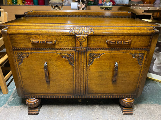 Antique oak carved sideboard drinks cabinet 1930s / 1940s