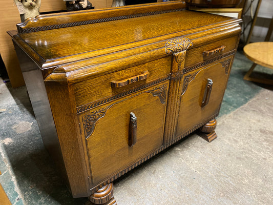 Antique oak carved sideboard drinks cabinet 1930s / 1940s