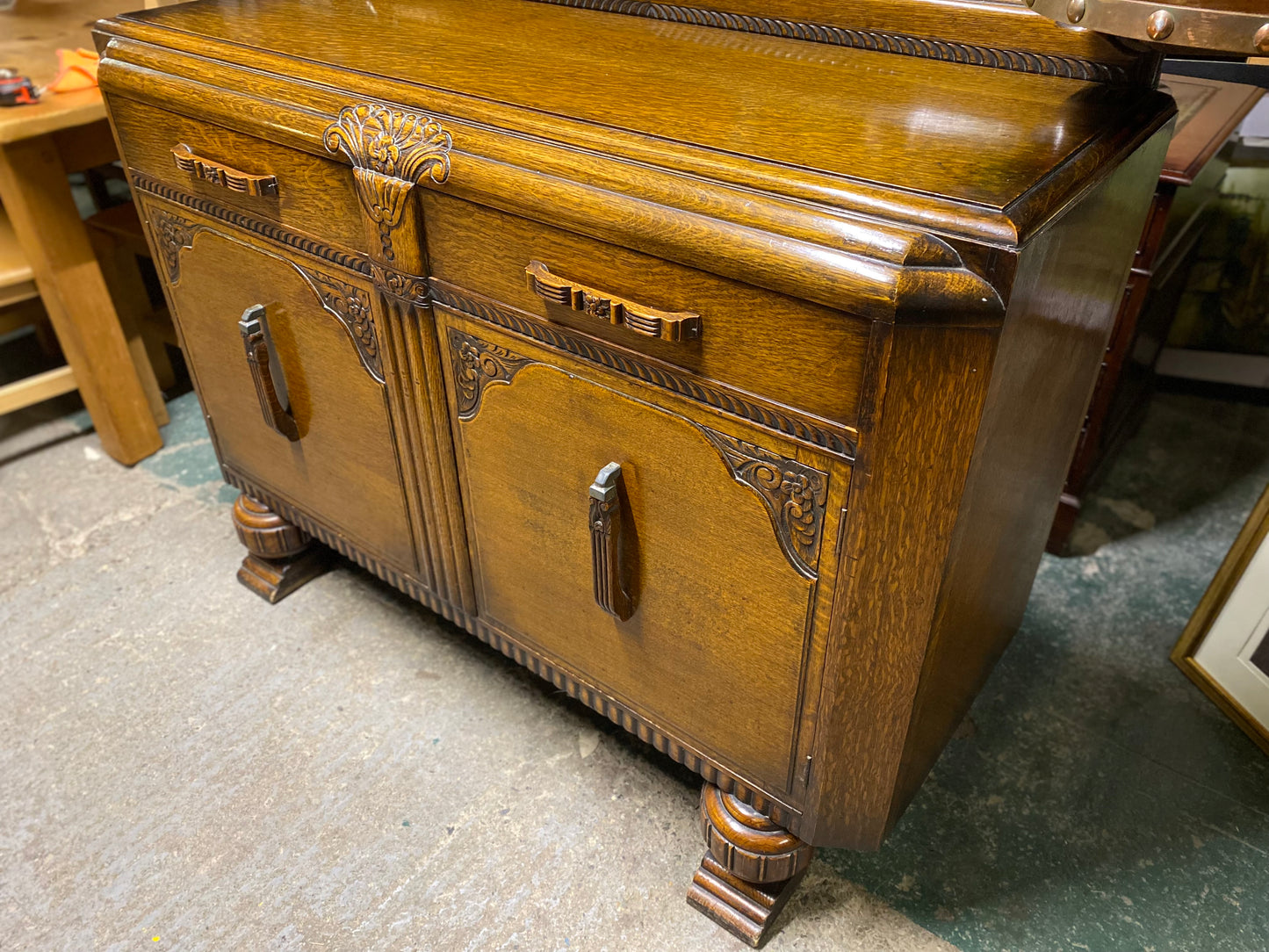 Antique oak carved sideboard drinks cabinet 1930s / 1940s