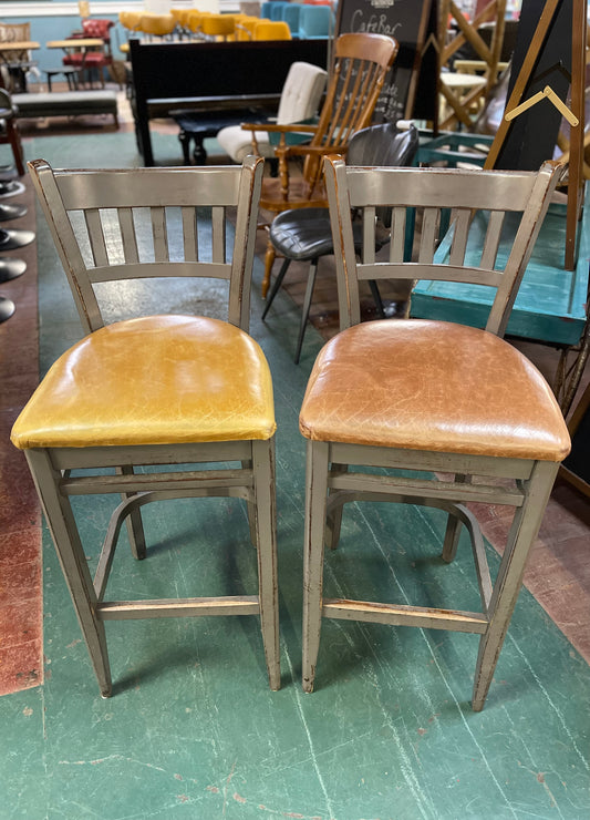 Pair of grey shabby chic bar stools