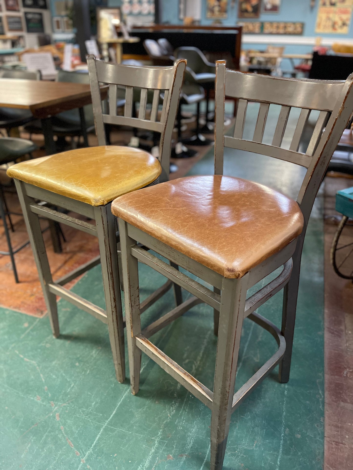 Pair of grey shabby chic bar stools