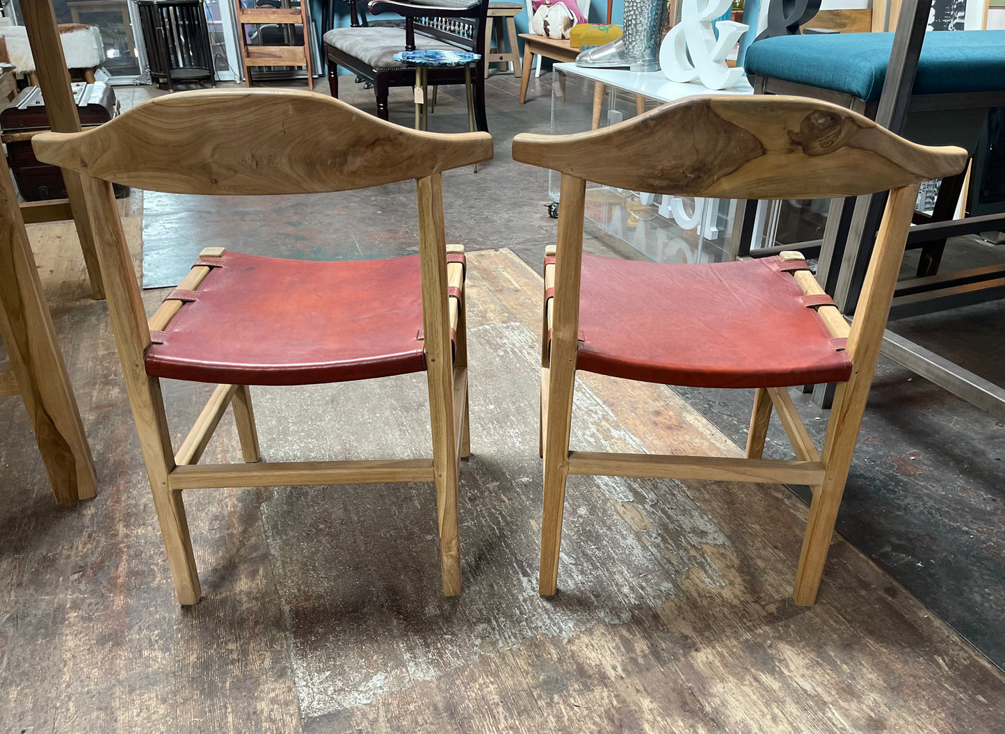 Set of 4 Scandi style light wood dining chairs with leather seats