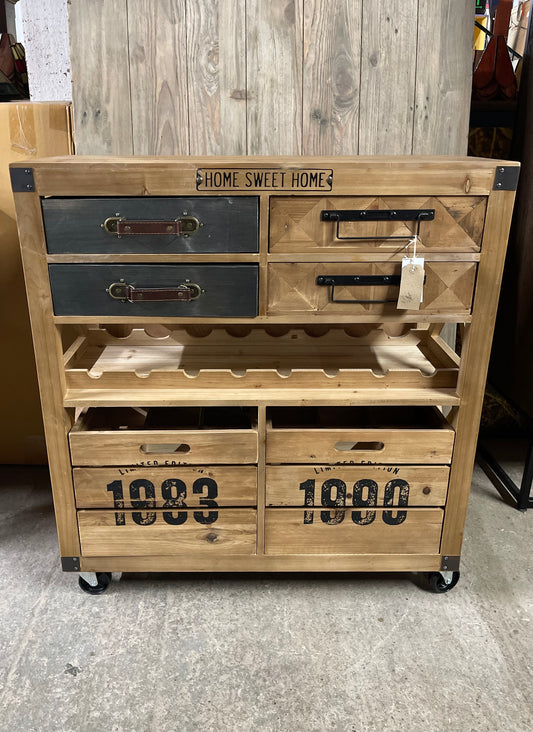 Industrial style wine cabinet / cart on wheels