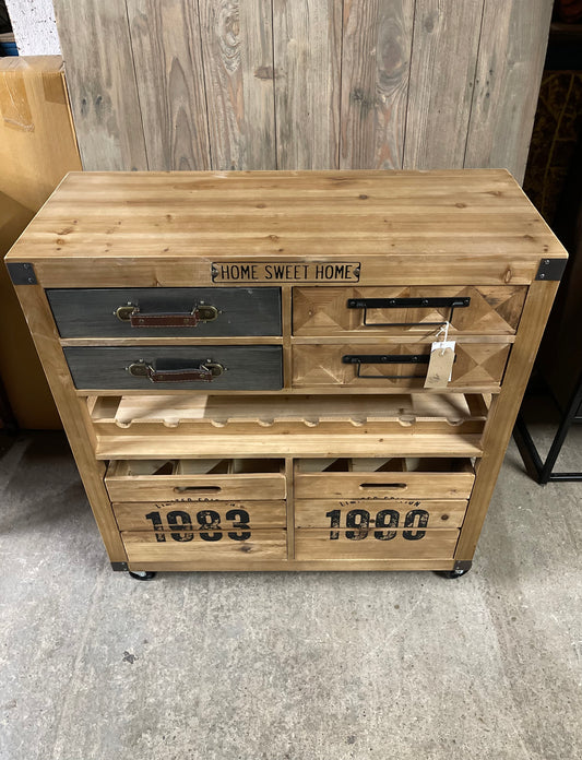 Industrial style wine cabinet / cart on wheels