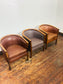 Set of 3 Real Leather Tub Chairs Brown Tan Grey Wooden Frame Armchairs