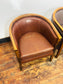 Set of 3 Real Leather Tub Chairs Brown Tan Grey Wooden Frame Armchairs