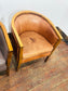 Set of 3 Real Leather Tub Chairs Brown Tan Grey Wooden Frame Armchairs