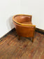 Set of 3 Real Leather Tub Chairs Brown Tan Grey Wooden Frame Armchairs