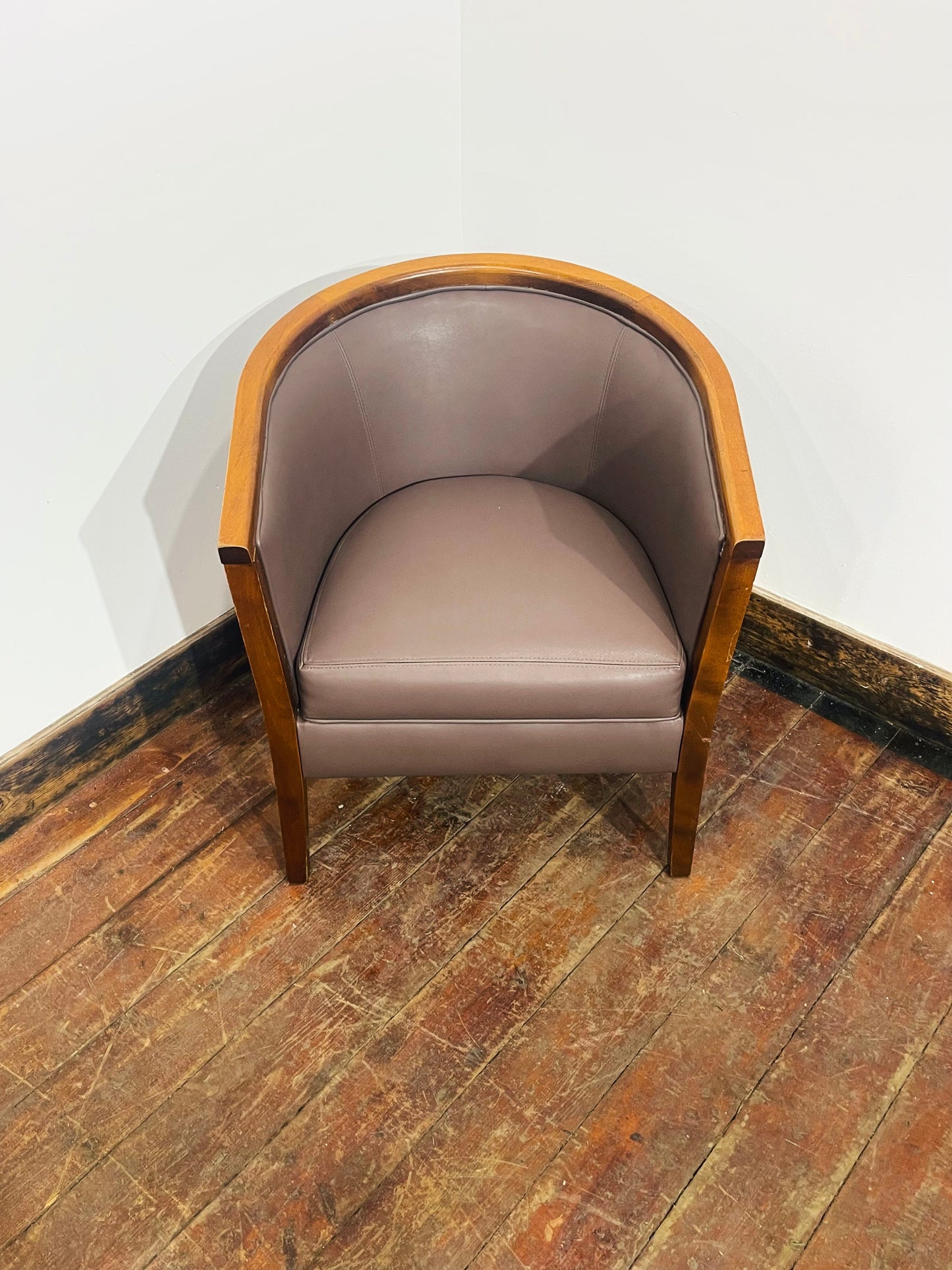 Set of 3 Real Leather Tub Chairs Brown Tan Grey Wooden Frame Armchairs