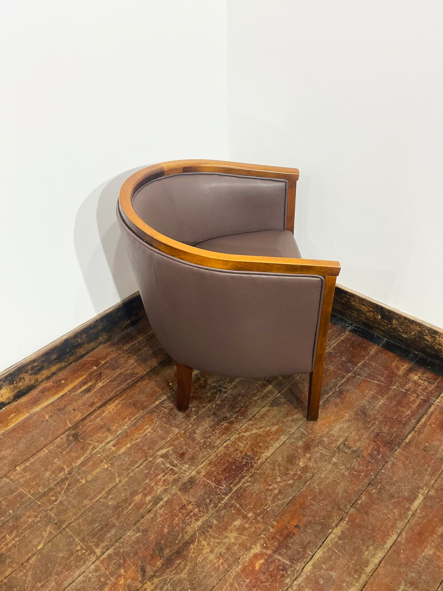 Set of 3 Real Leather Tub Chairs Brown Tan Grey Wooden Frame Armchairs
