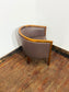 Set of 3 Real Leather Tub Chairs Brown Tan Grey Wooden Frame Armchairs