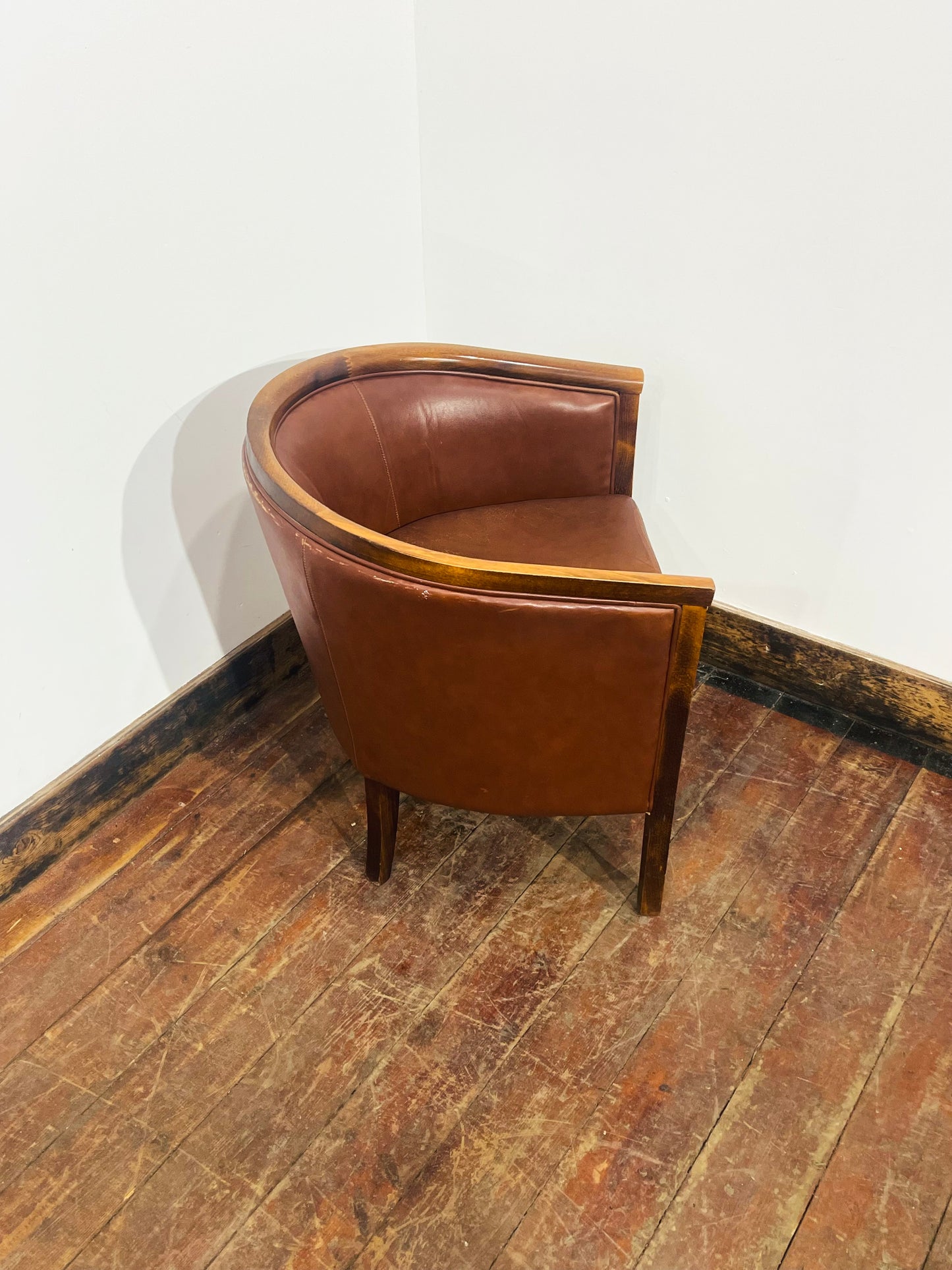 Set of 3 Real Leather Tub Chairs Brown Tan Grey Wooden Frame Armchairs