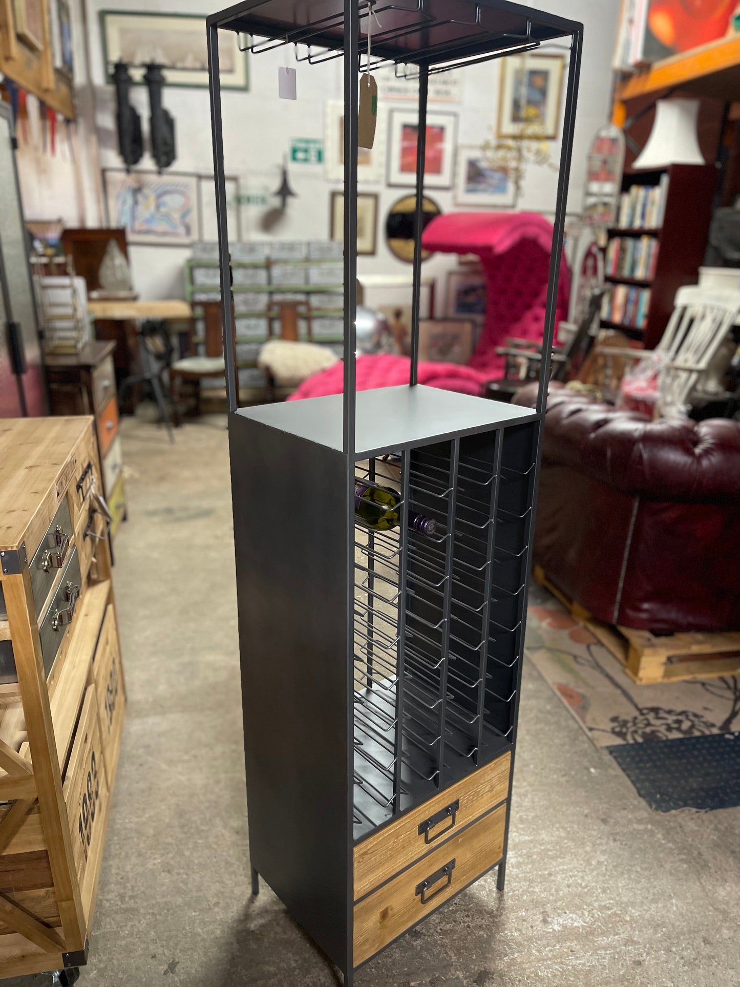 Tall industrial style wine bottle rack / storage unit