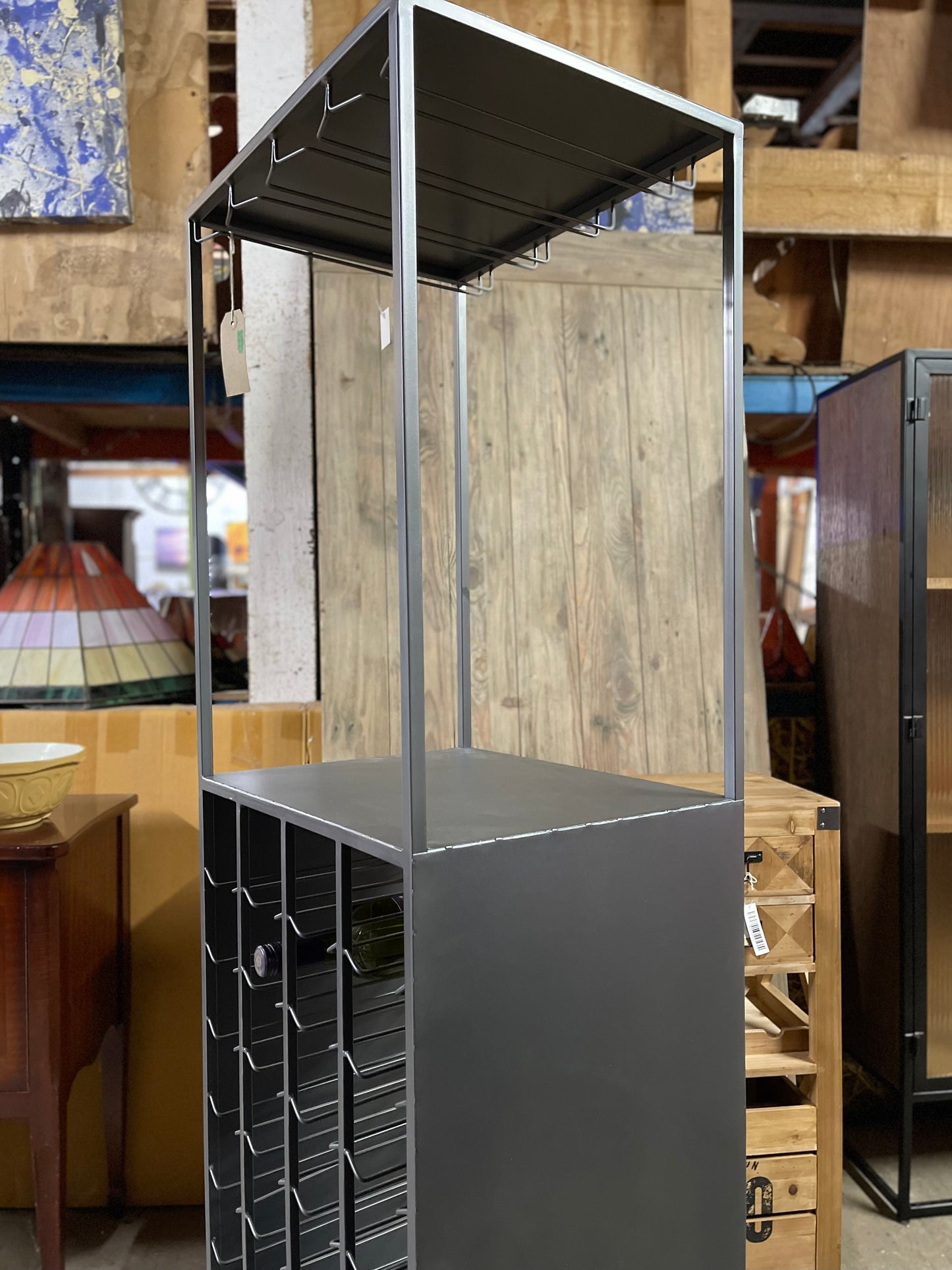 Tall industrial style wine bottle rack / storage unit