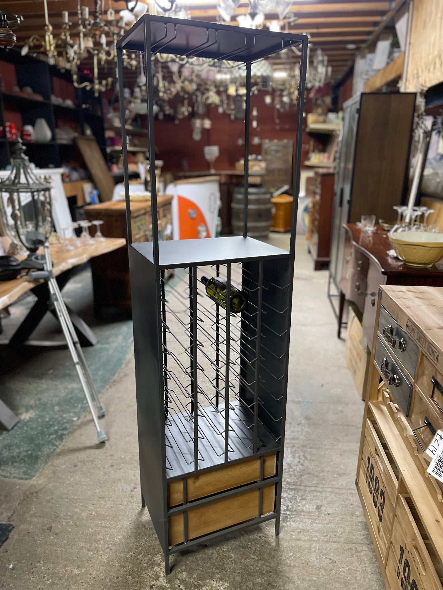 Tall industrial style wine bottle rack / storage unit