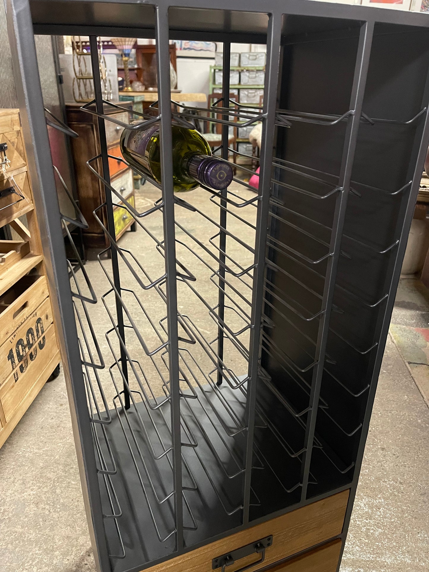 Tall industrial style wine bottle rack / storage unit