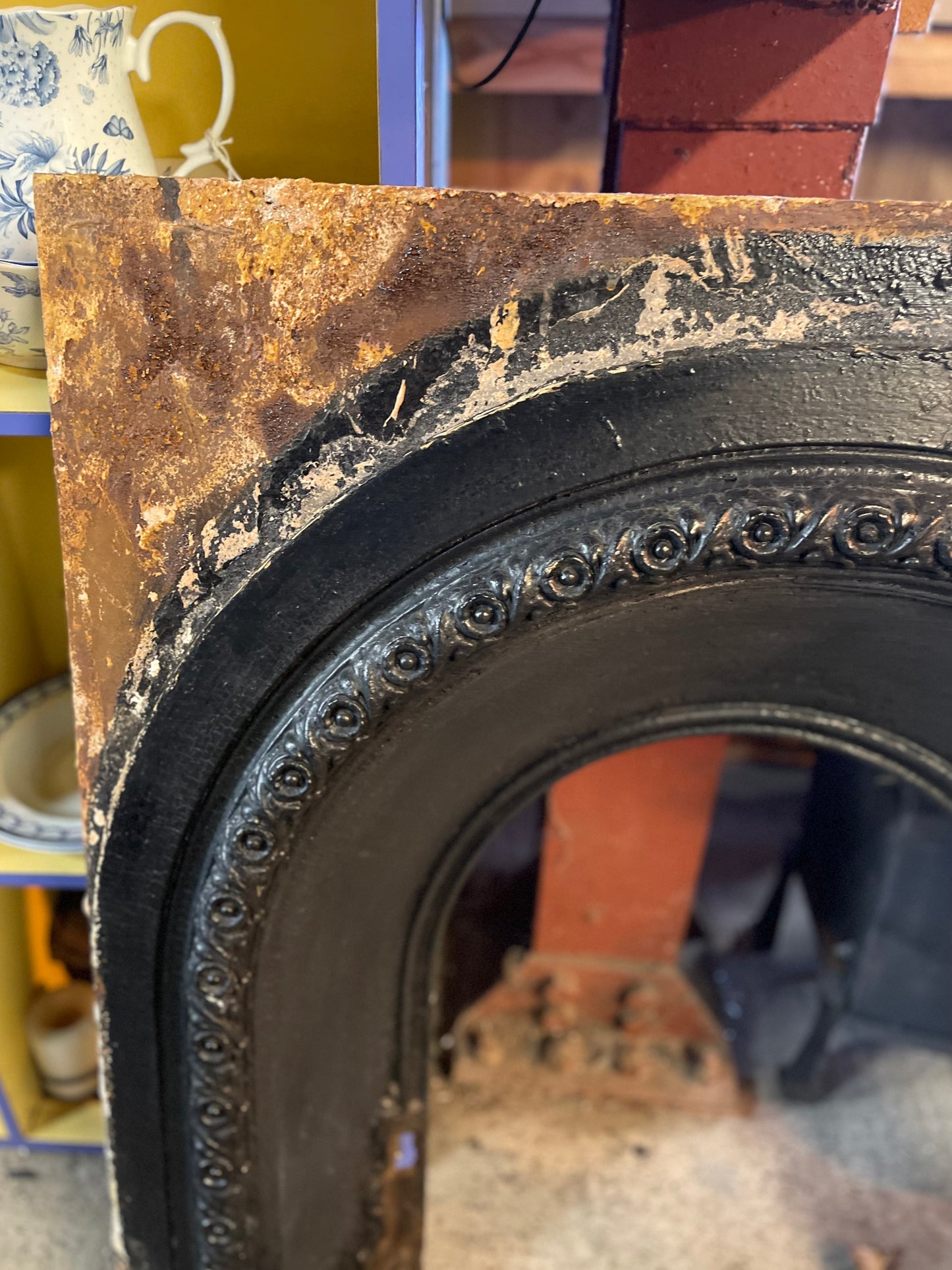 Vintage cast iron metal fireplace and grate insert