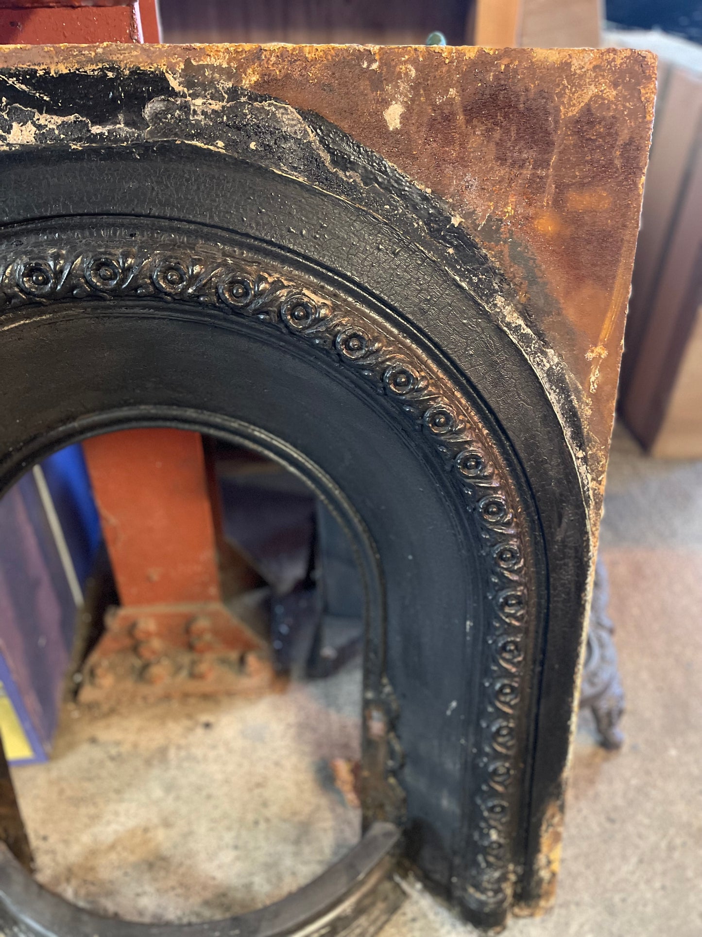 Vintage cast iron metal fireplace and grate insert
