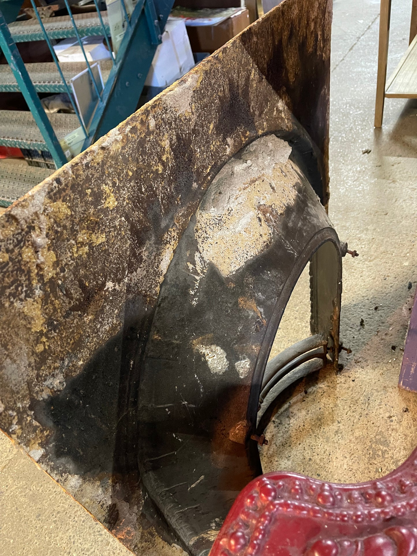 Vintage cast iron metal fireplace and grate insert