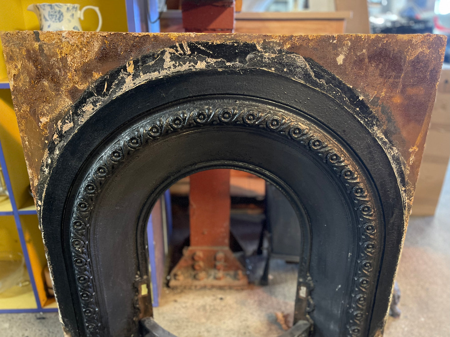 Vintage cast iron metal fireplace and grate insert