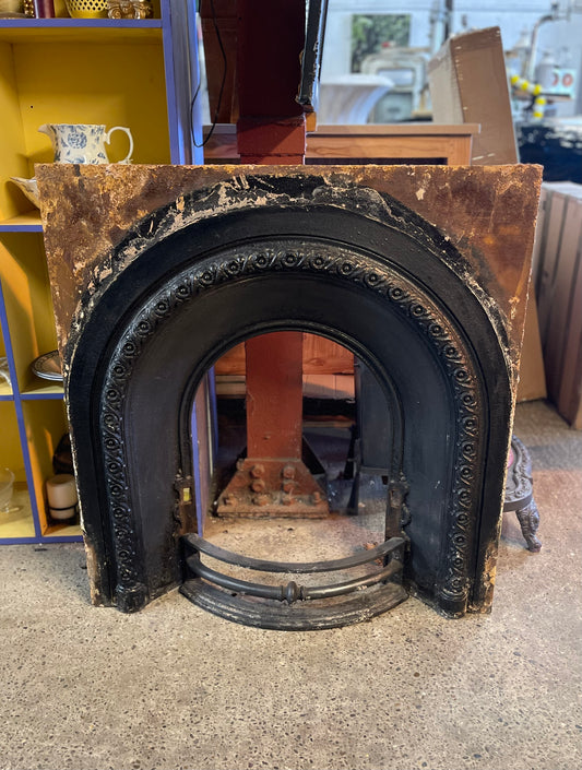 Vintage cast iron metal fireplace and grate insert