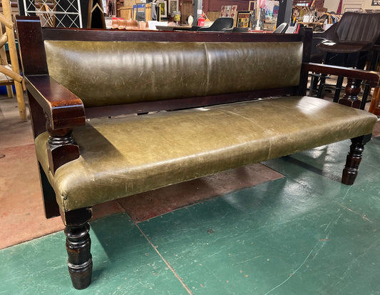 Long green leather pub bench