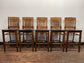 Set of five wooden pub bar stools with backrests