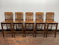 Set of five wooden pub bar stools with backrests